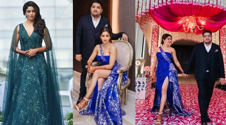 TV actress Nehha Pendse stuns in a thigh-high slit electric blue gown at her reception—See pics