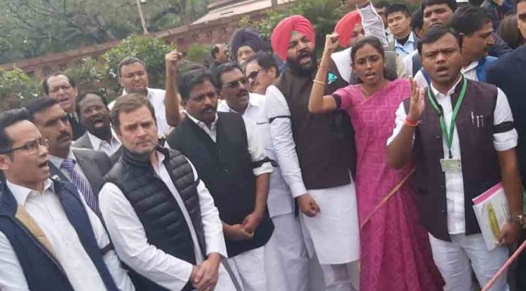 Rahul Gandhi leads protest outside Parliament against suspension of MPs, Delhi riots